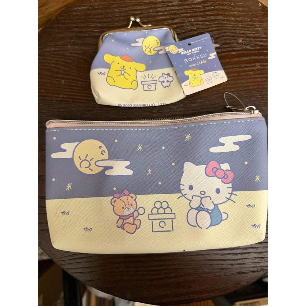 Sanrio Hello Kitty Pompompurin Bokksu Pouch Coin‎ Purse Set Blue Moon Festival